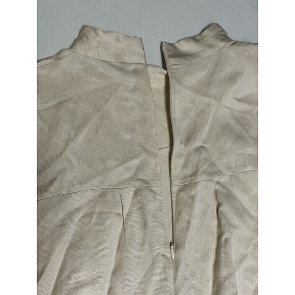 Zara Women Shirt Womens XL Beige cream Blouse Fur Cuffs Mock Neck Back Zipper - Picture 9 of 10